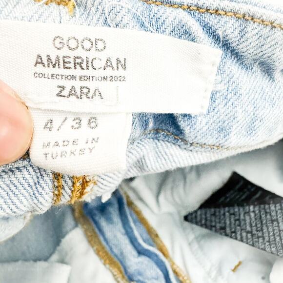 Good American x Zara Light Wash Ripped Straight Leg Denim Jeans Size 4/36 - Picture 6 of 9